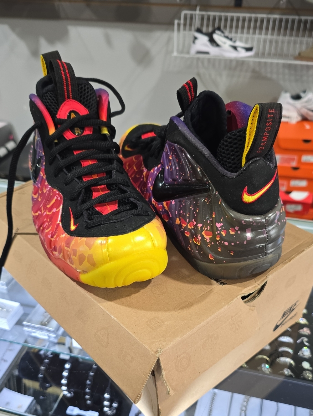 Nike Mens Multicolor Yellow Red Purple Foamposite Sneakers Size 10